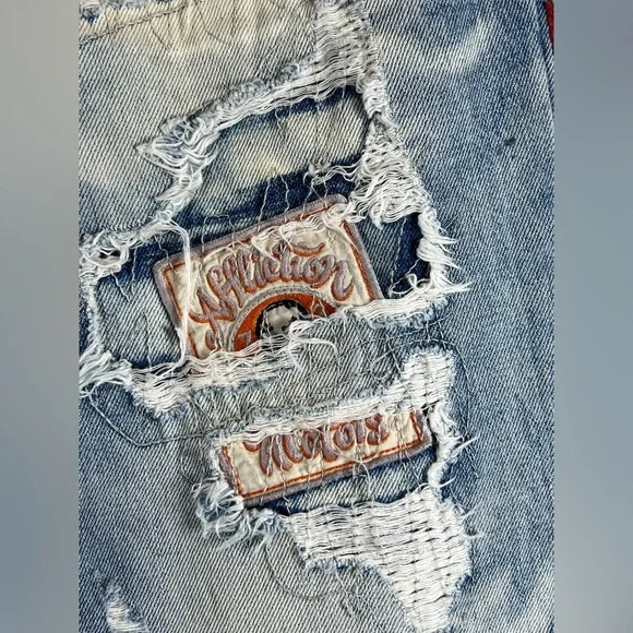 INSANE Y2K Affliction Black Premium BLAKE 34 Long Patch Distressed Jeans AC/DC - Picture 6 of 16